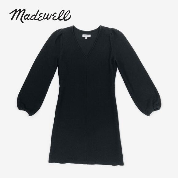 Madewell Balloon Sleeve Mini Dress Extra Small Black Cotton Minimalist Office - Picture 13 of 13